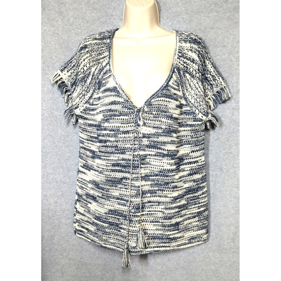 The Unbranded Brand Sweaters - Crochet Loose Knit Sweater Women L Tassels Short Sleeves Fringe Cottagecore Boho